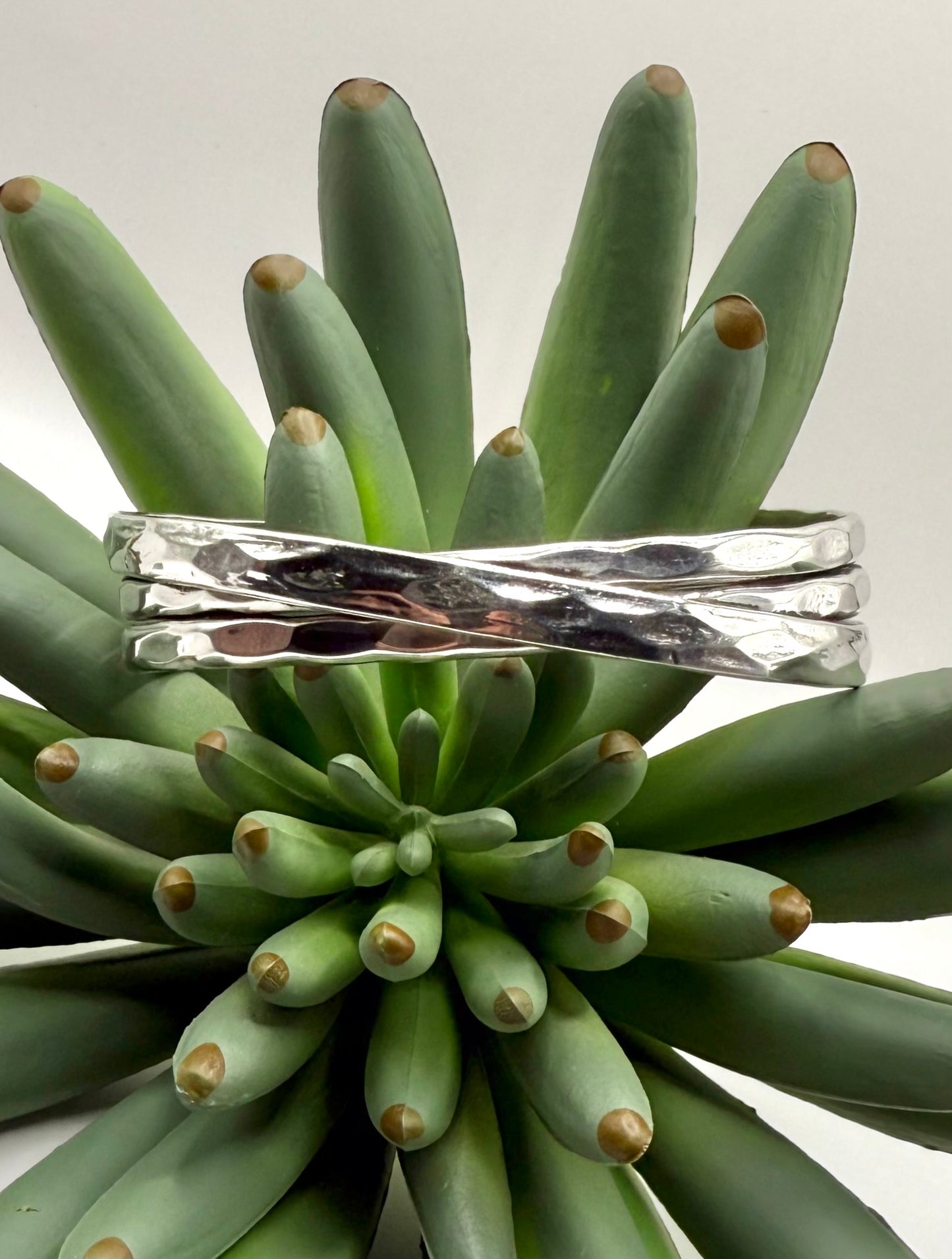 Silver Crossed Hammered Bracelet