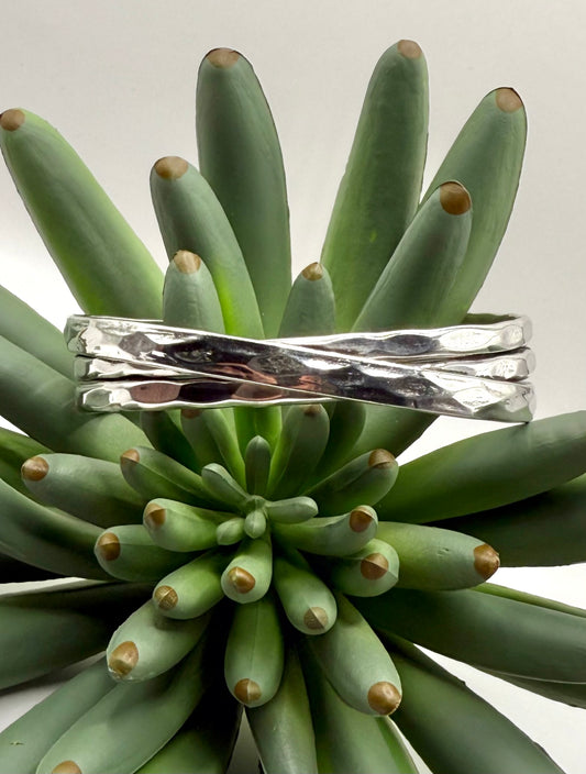 Silver Crossed Hammered Bracelet