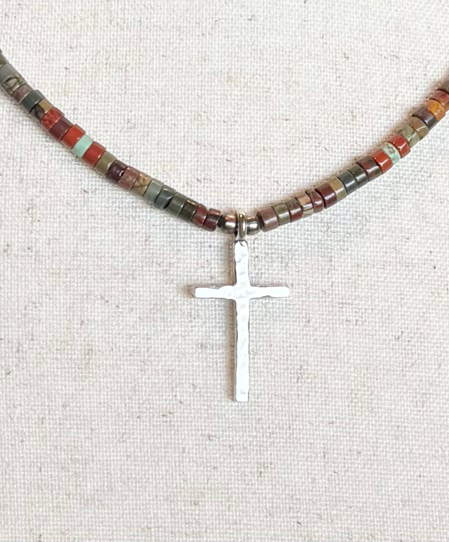 Textured Silver Cross Necklace