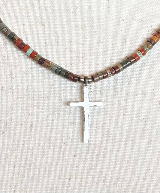 Textured Silver Cross Necklace