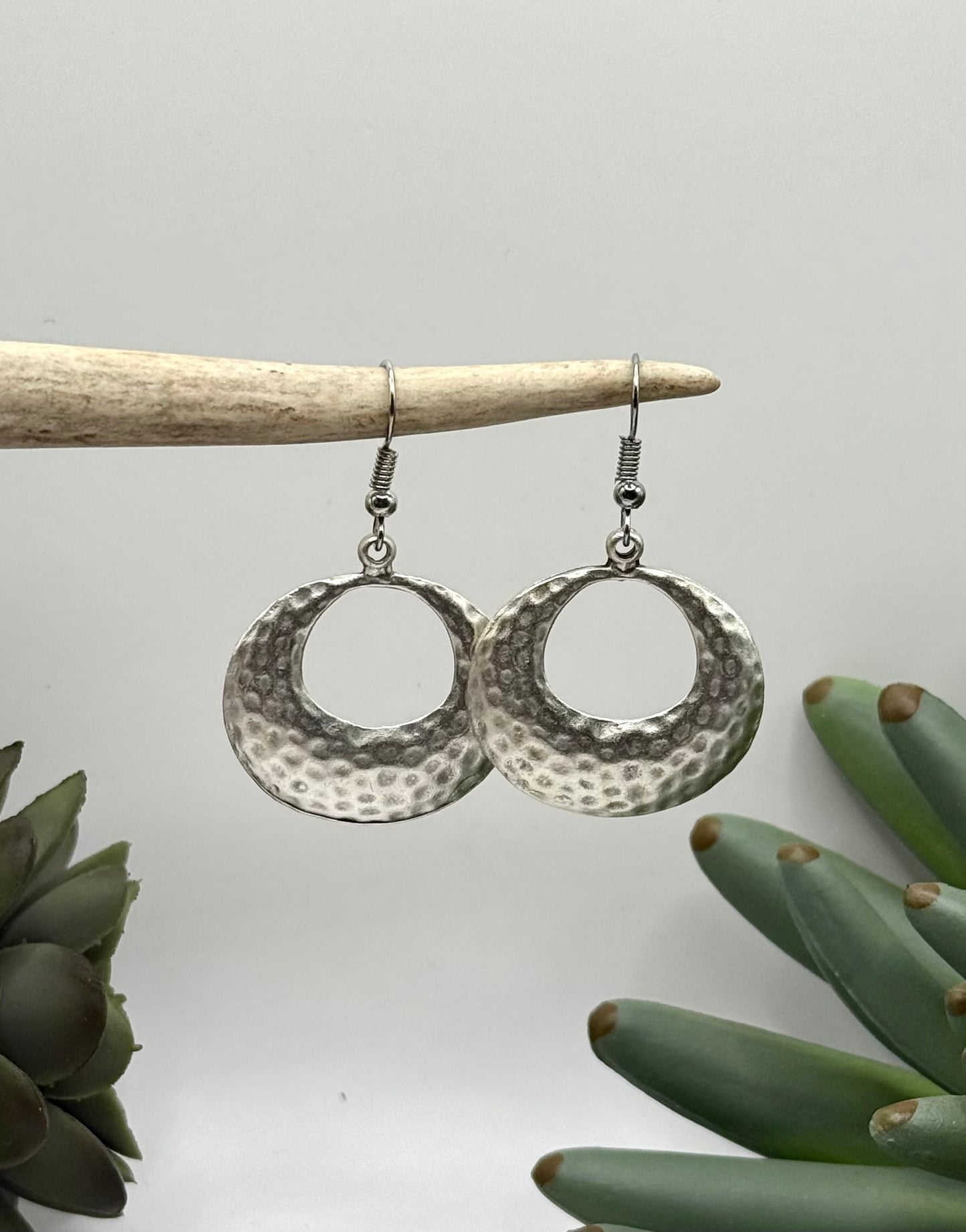 Hammered Oval Hoop Earrings
