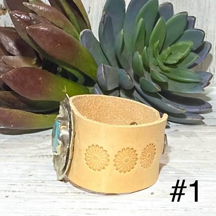 Blooming Turquoise & Leather Cuff