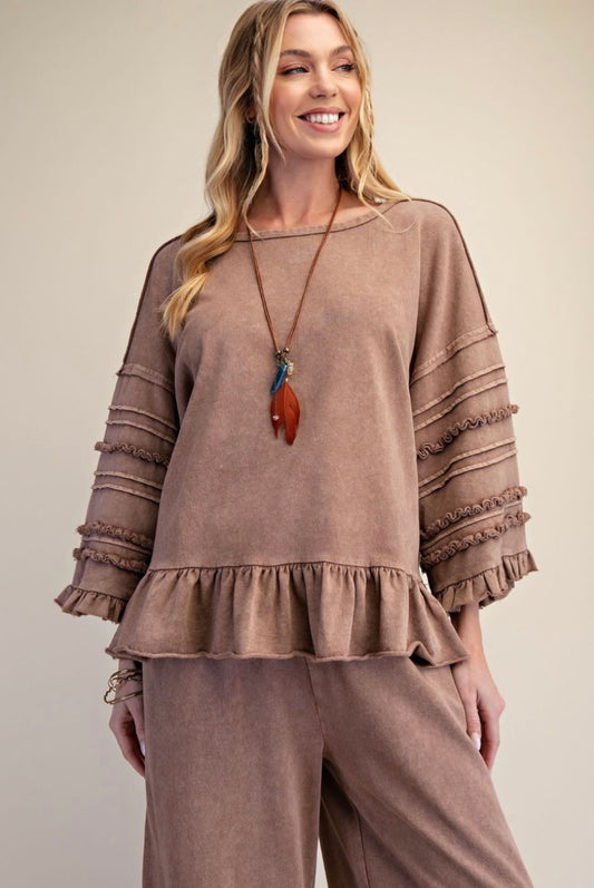 Washed Ruffle Bottom Top