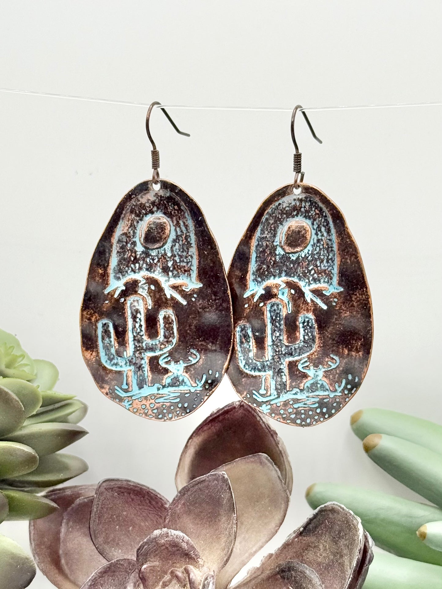 Rustic Brown Cactus Earrings