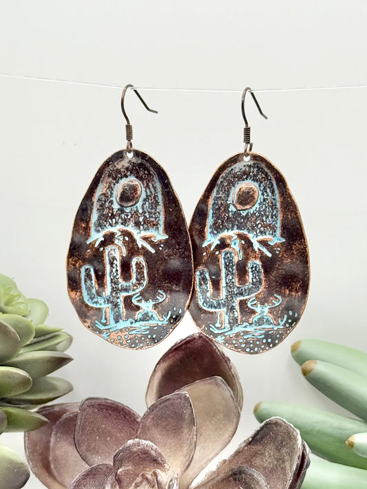 Rustic Brown Cactus Earrings