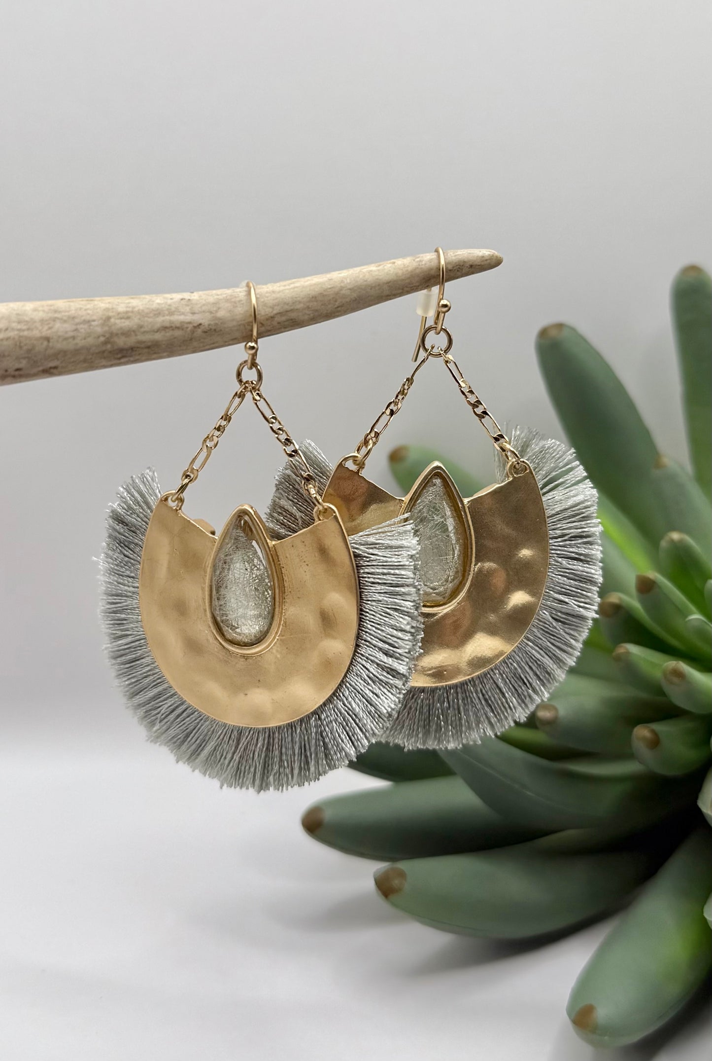 Gold Texture & Fringe Earrings