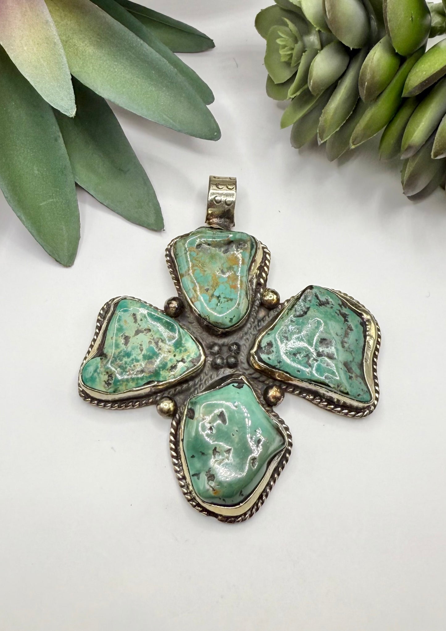 Large Rustic Turquoise Cross Pendant