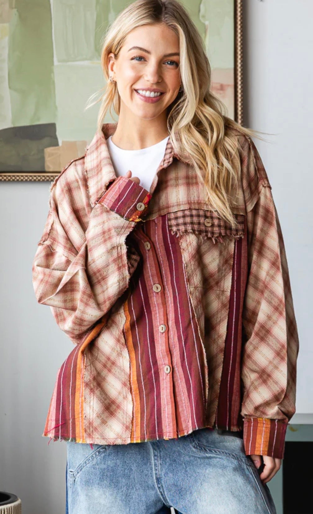 Washed Plaid & Stripe Mixed Shirt - Preorder