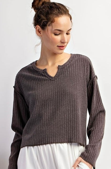 Long Sleeve Notched Neck Top