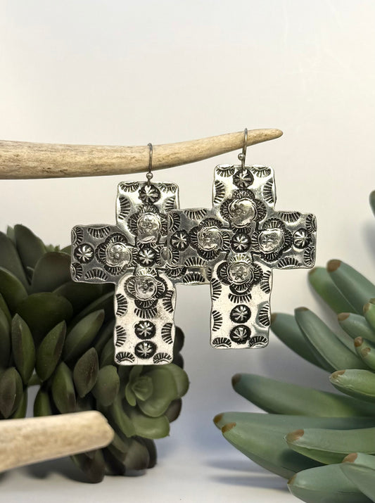 Large Western Cross Earrings