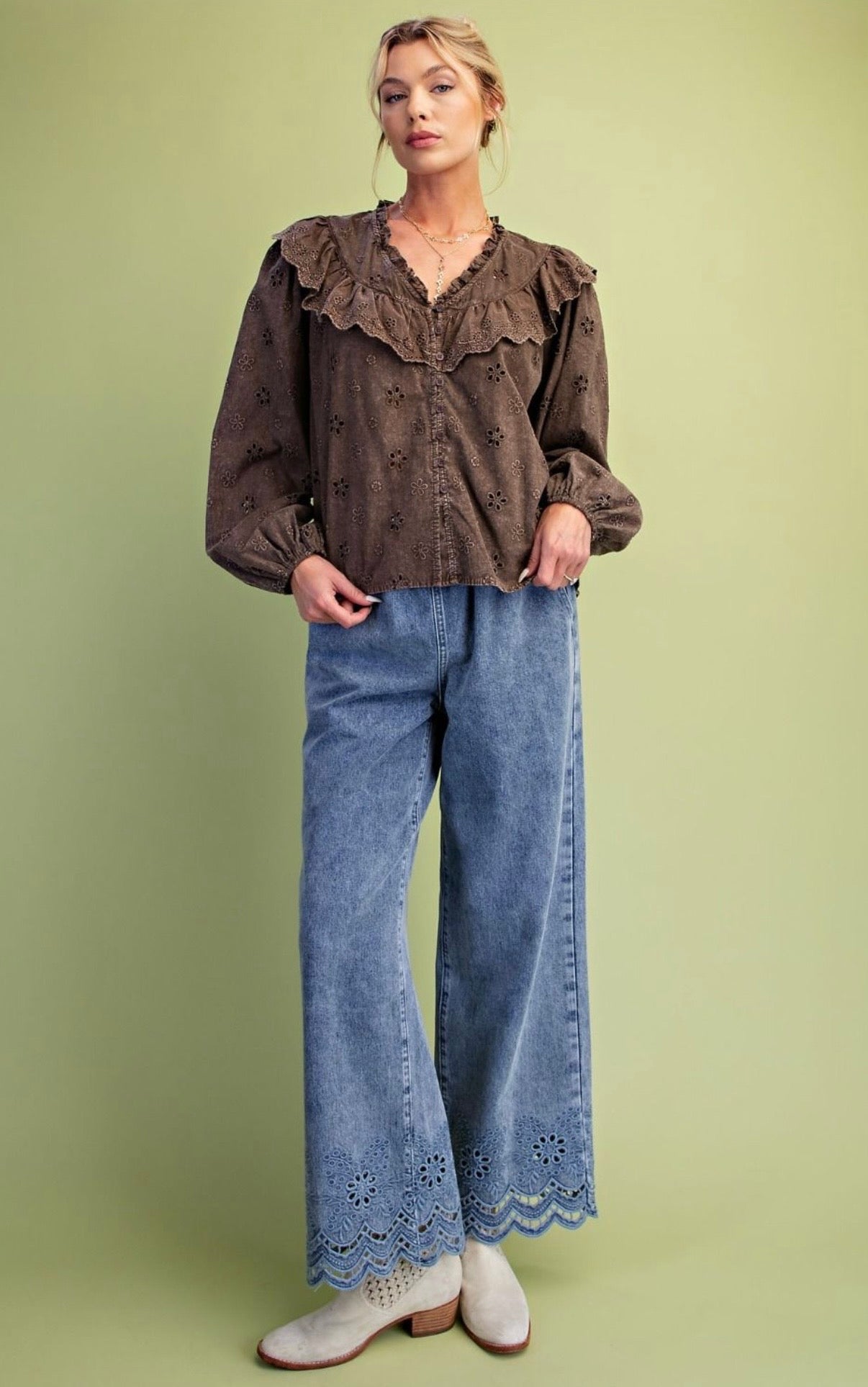 Washed Eyelet Cotton Woven Blouse