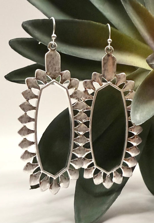 Silver Oval Spiked Earrings