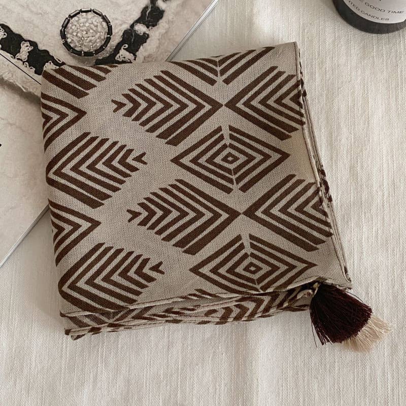 Retro-Print Fringed Pendant Scarf Headscarf
