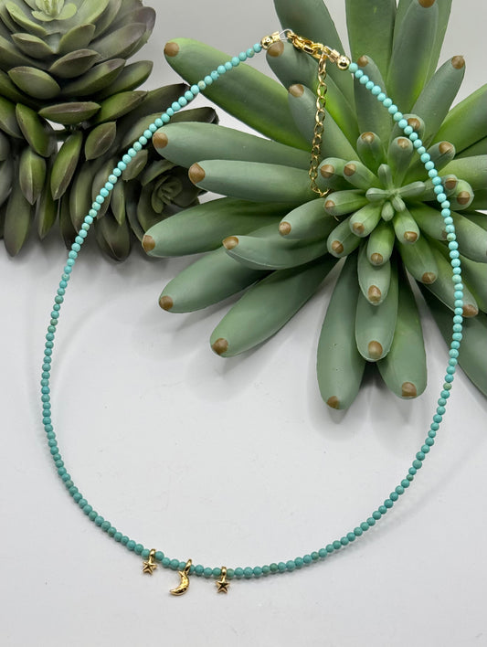 Tiny Gold Moon & Stars Necklace