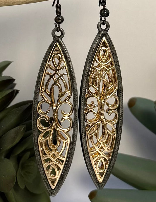 Gold & Gray Marquise Earrings