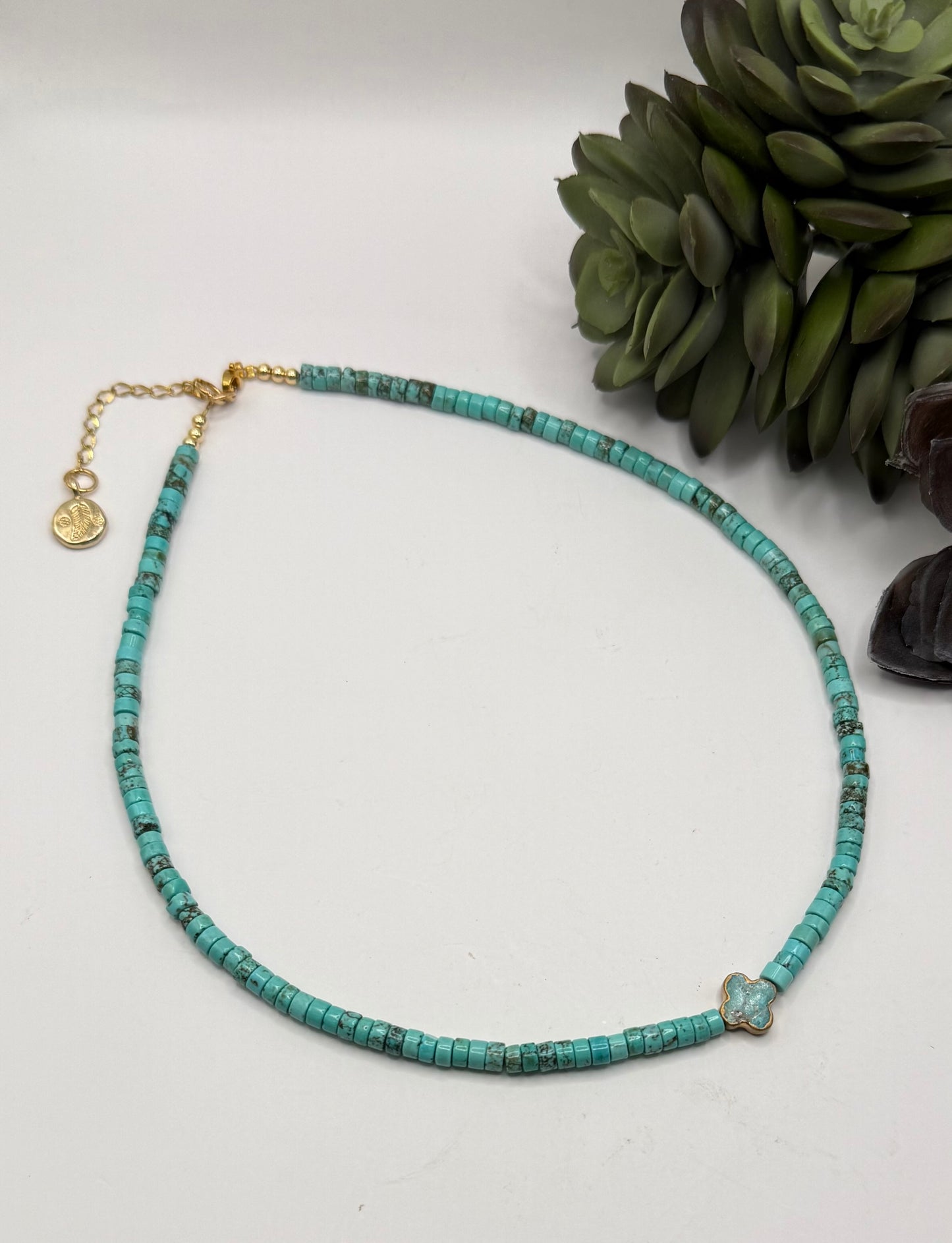 Blue Turquoise Clover Necklace