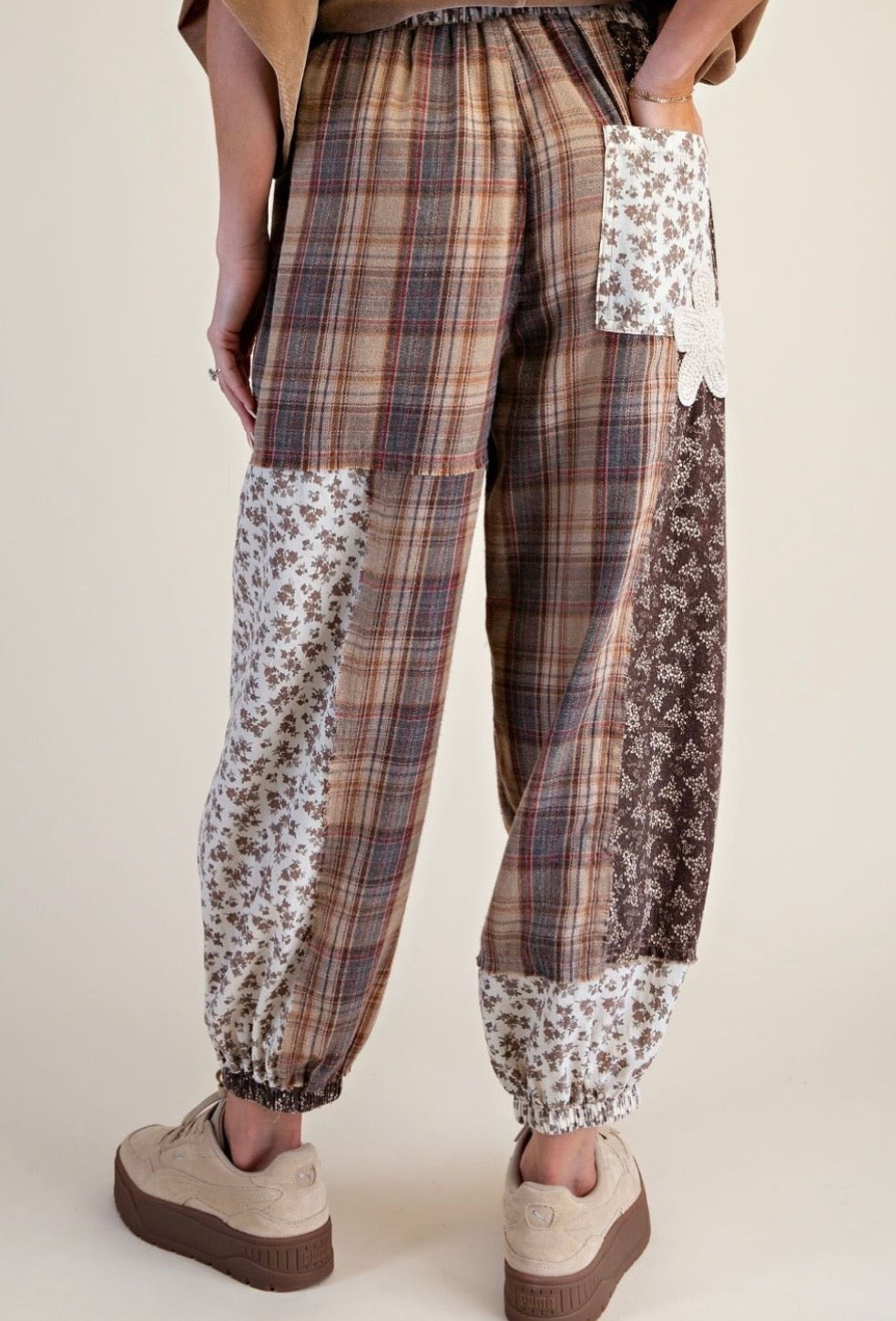 Plaid & Floral Printed Mixed washed Pant