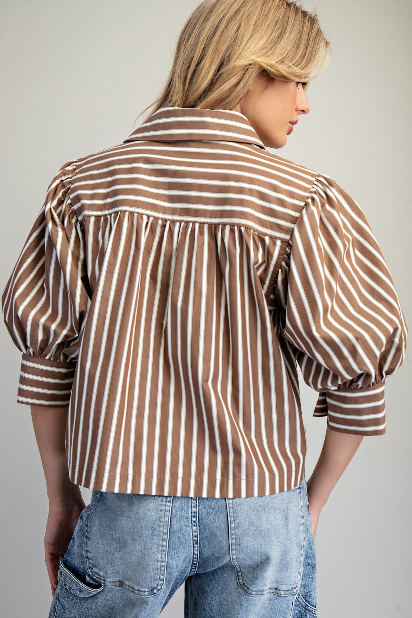 Striped Button Down Cropped Shirt - 2 Colors