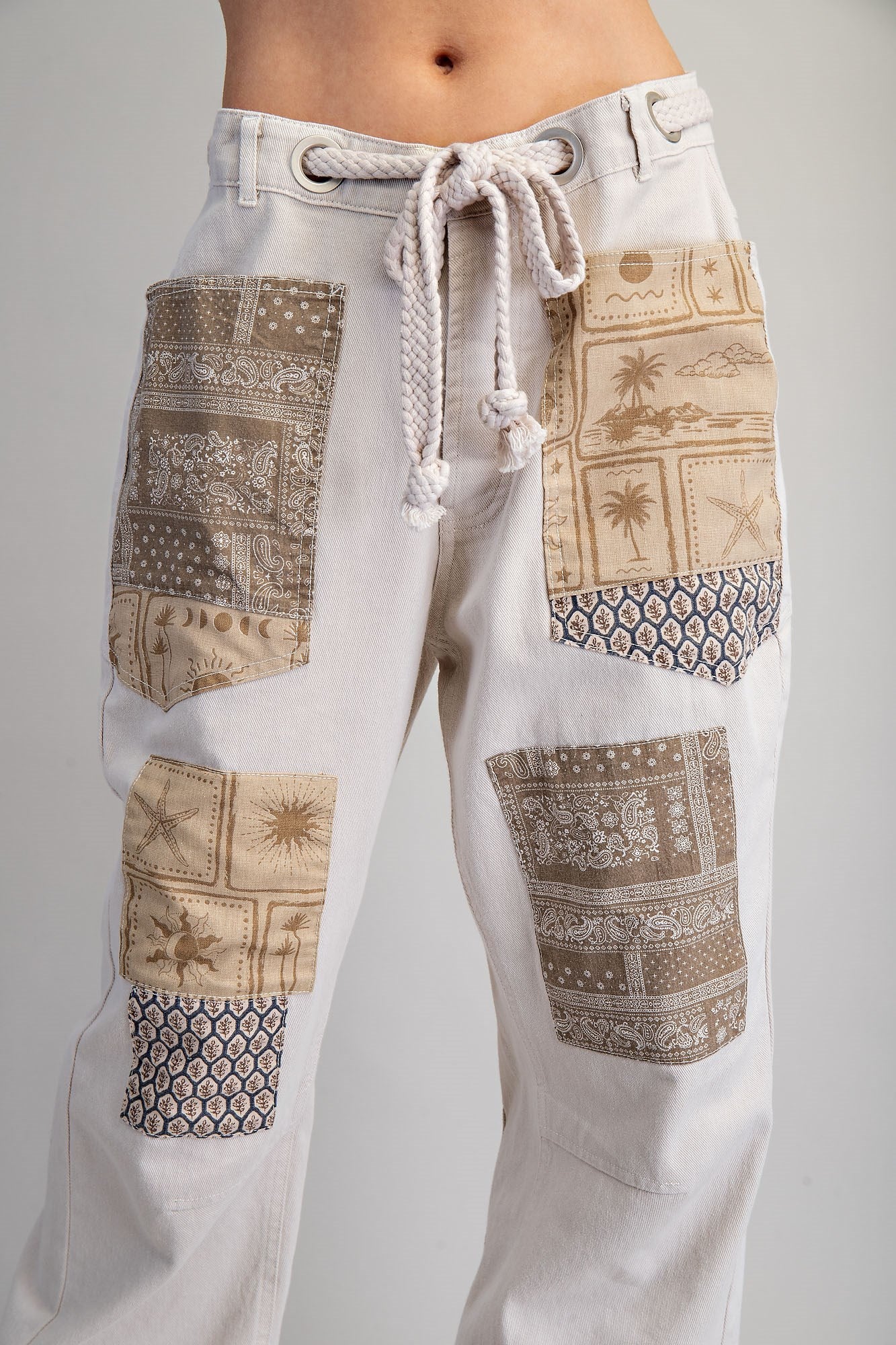 Mineral Washed Printed Patch Barrel Pants