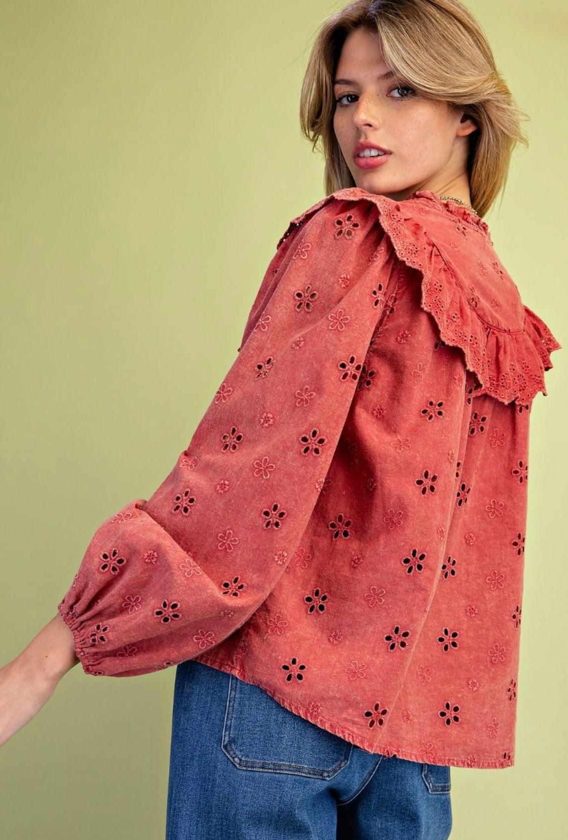 Washed Eyelet Cotton Woven Blouse