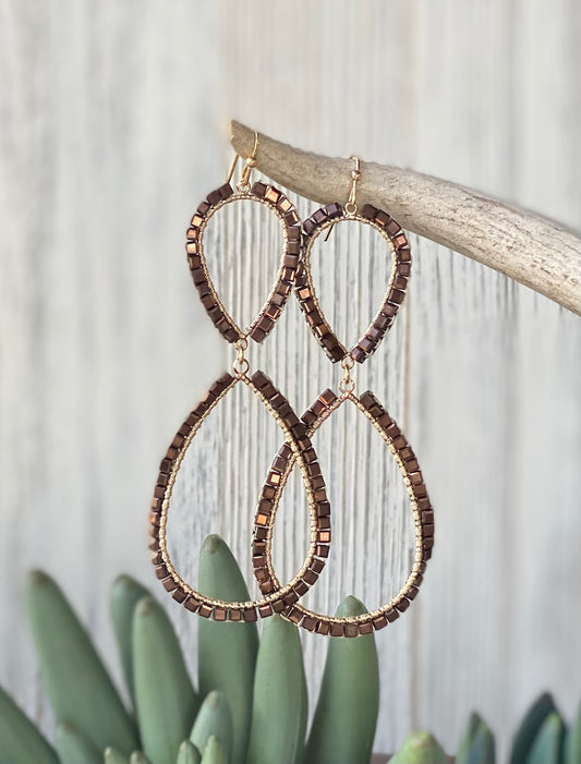 Double Hoop Brown Crystal Earrings