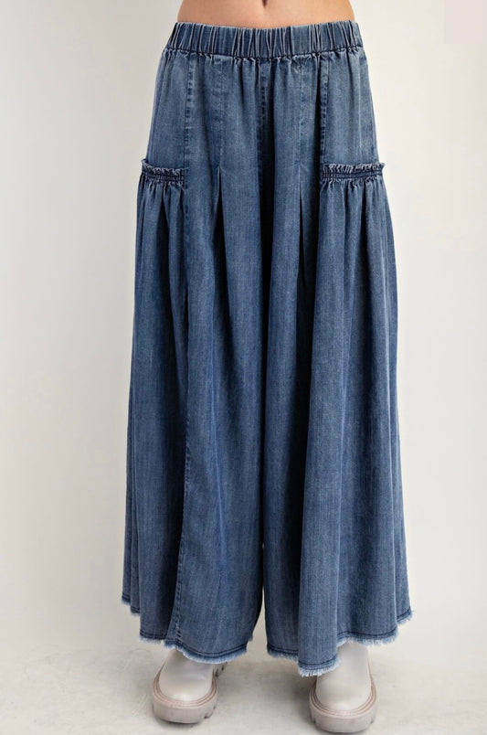 Washed Wide Leg Palazzo Pant - 2 Colors