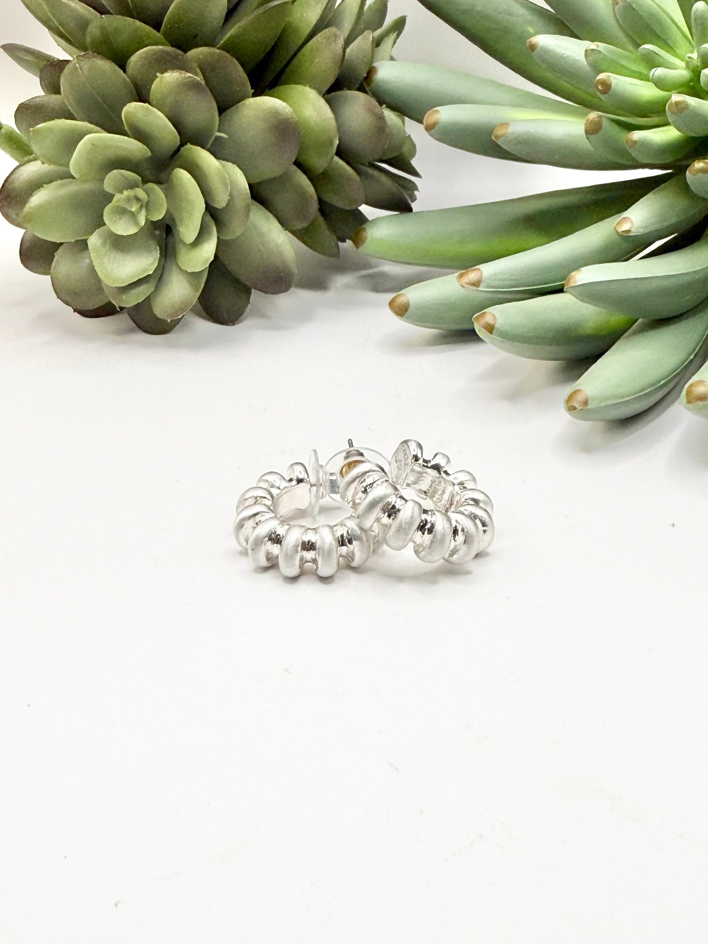 Puffy Silver Hoop Earrings