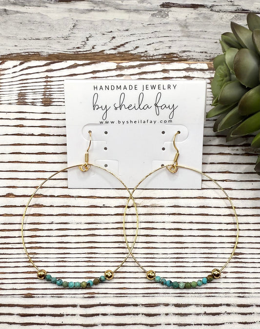 Delicate Gold & Turquoise Hoop Earrings