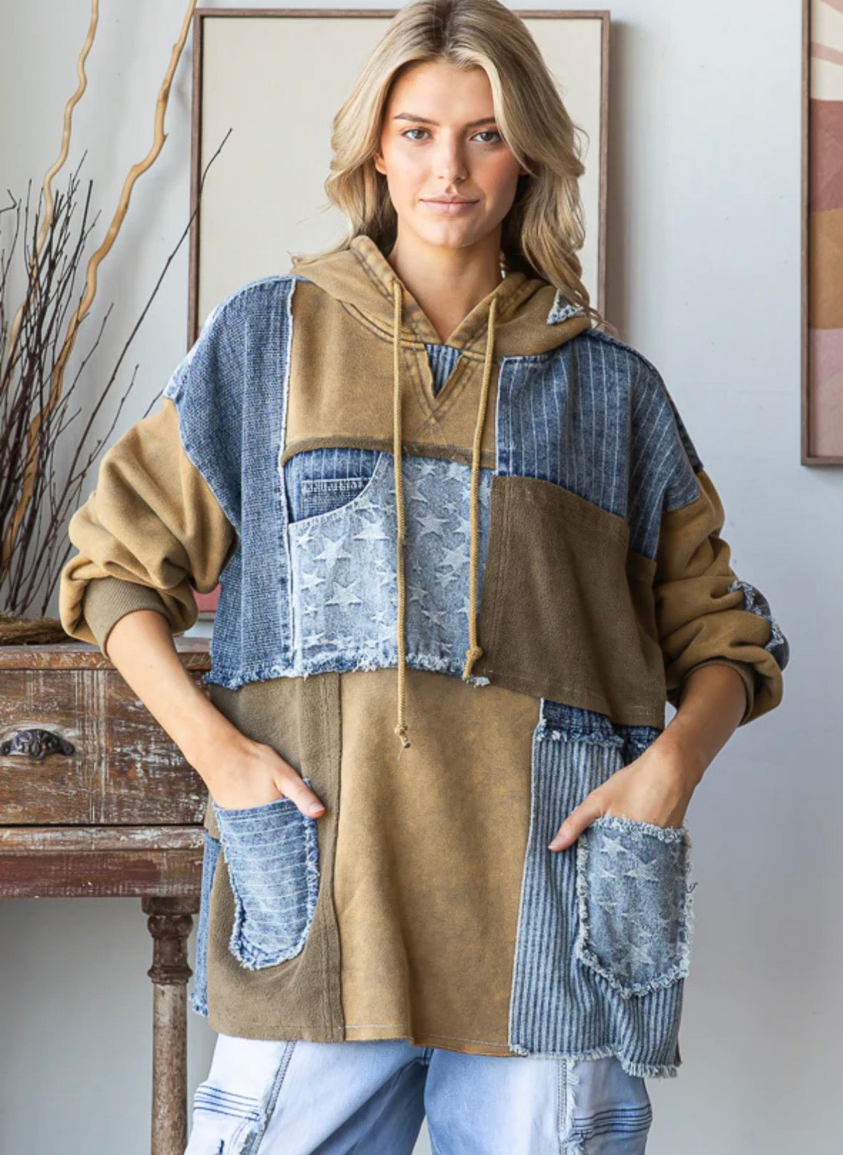 Patchwork Denim Pullover