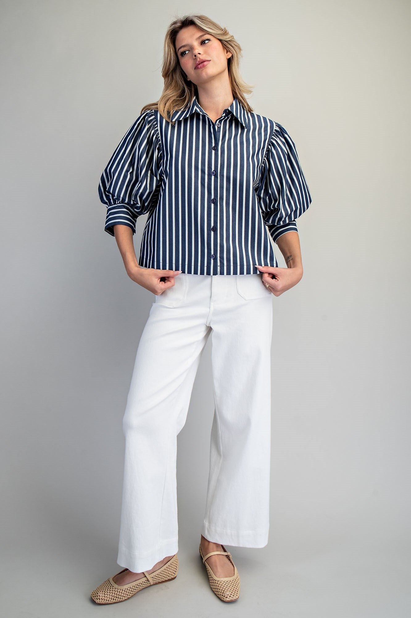 Striped Button Down Cropped Shirt - 2 Colors