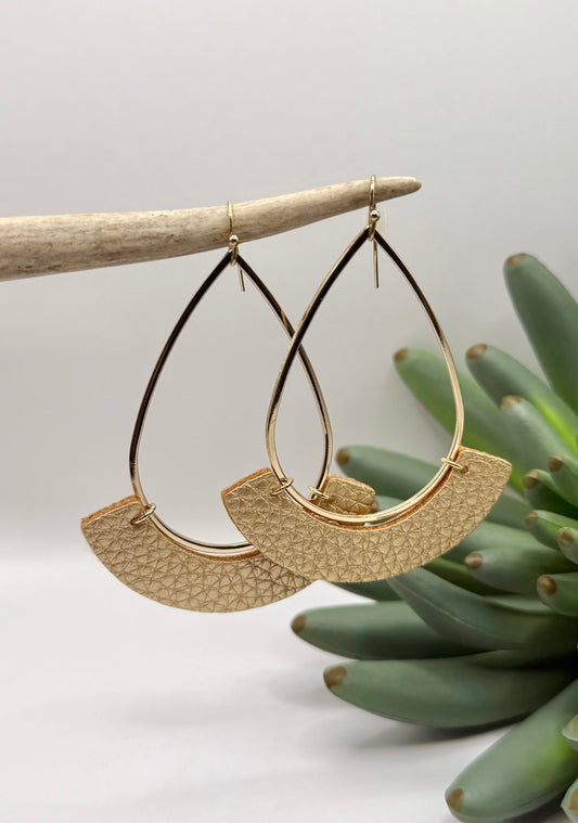 Gold Leather Teardrop Earrings