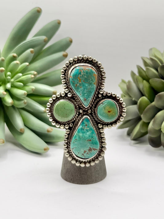 Bold Turquoise Cross Ring