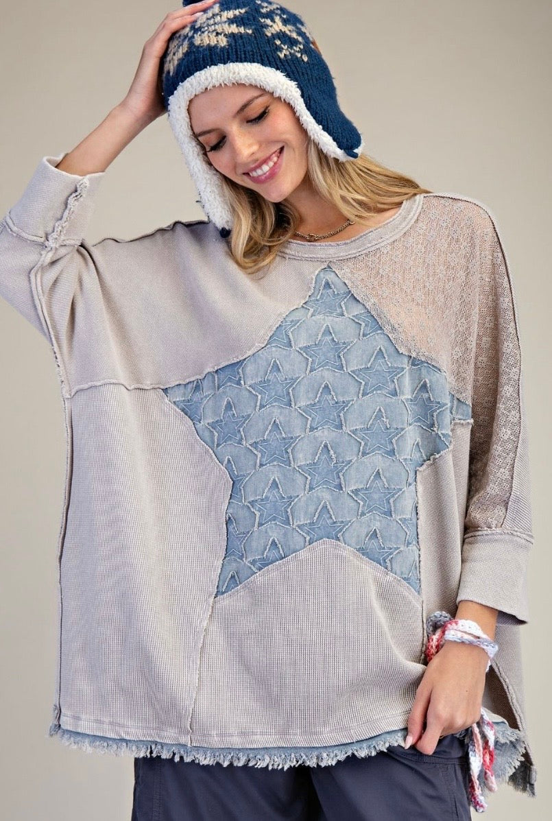 Star Patch Oversized Knit Top
