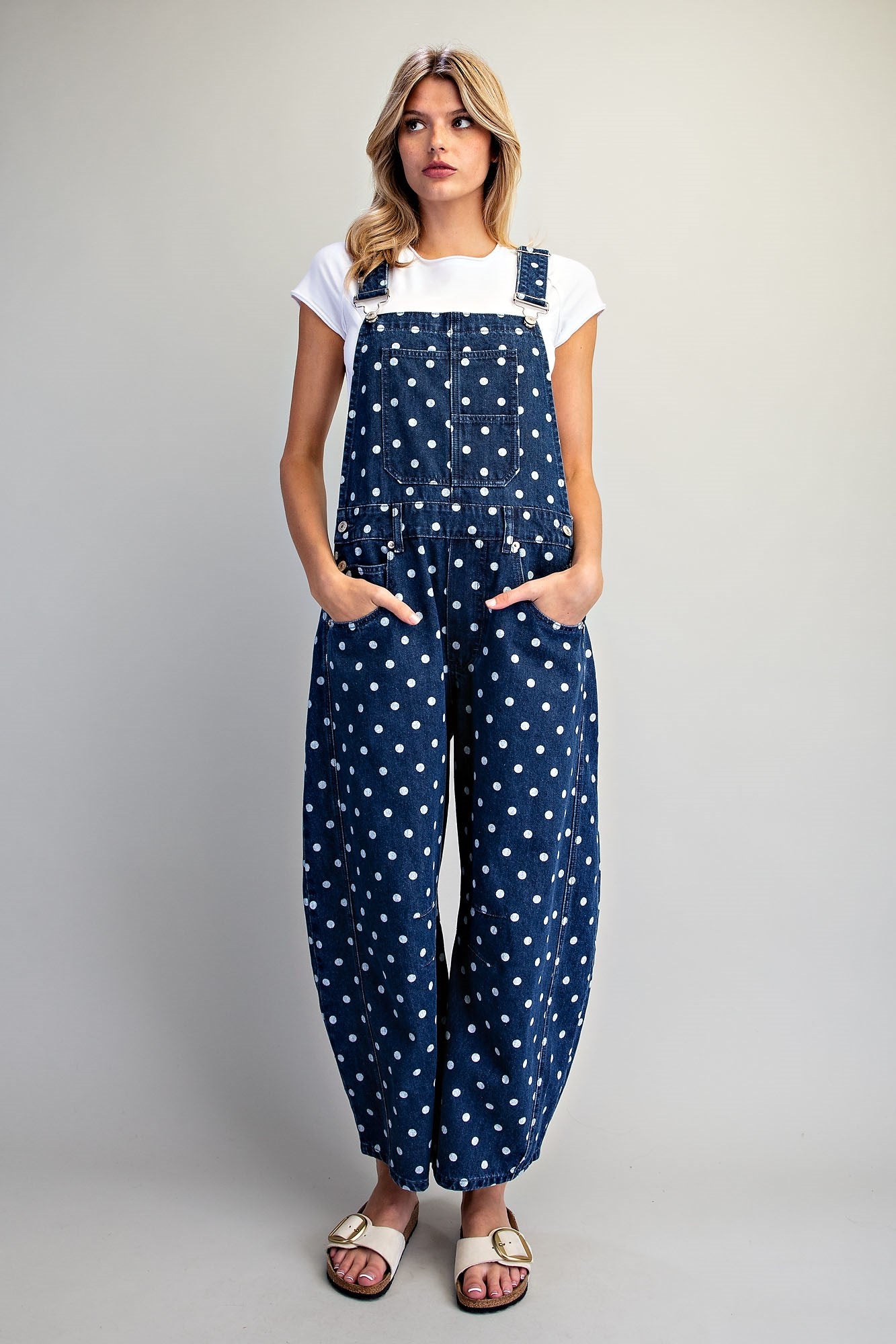 Mineral Washed Polka Dot Denim Jumpsuit