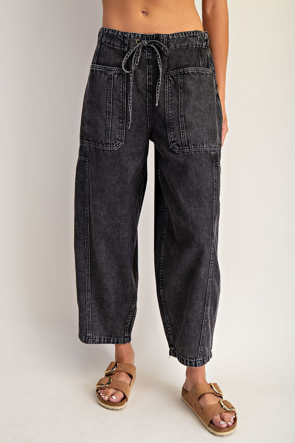 Black Denim Cropped Pants