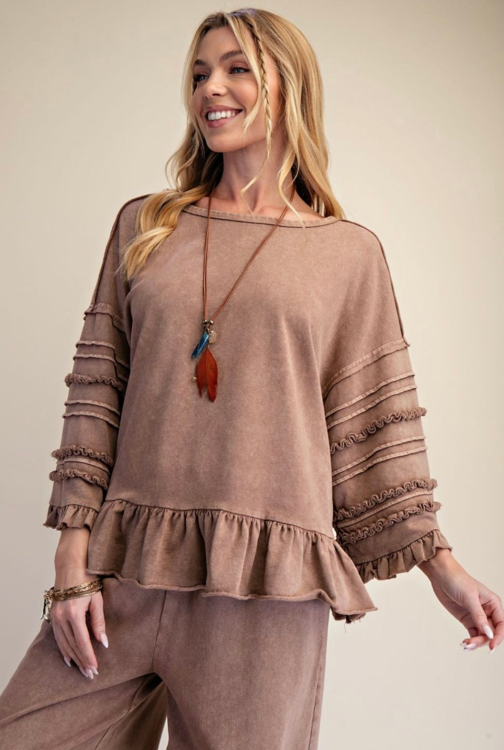 Washed Ruffle Bottom Top