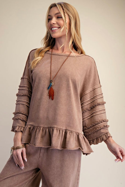 Washed Ruffle Bottom Top
