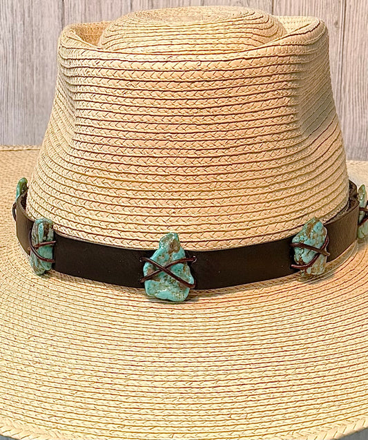 Turquoise Nugget Leather Hatband - 2 Colors