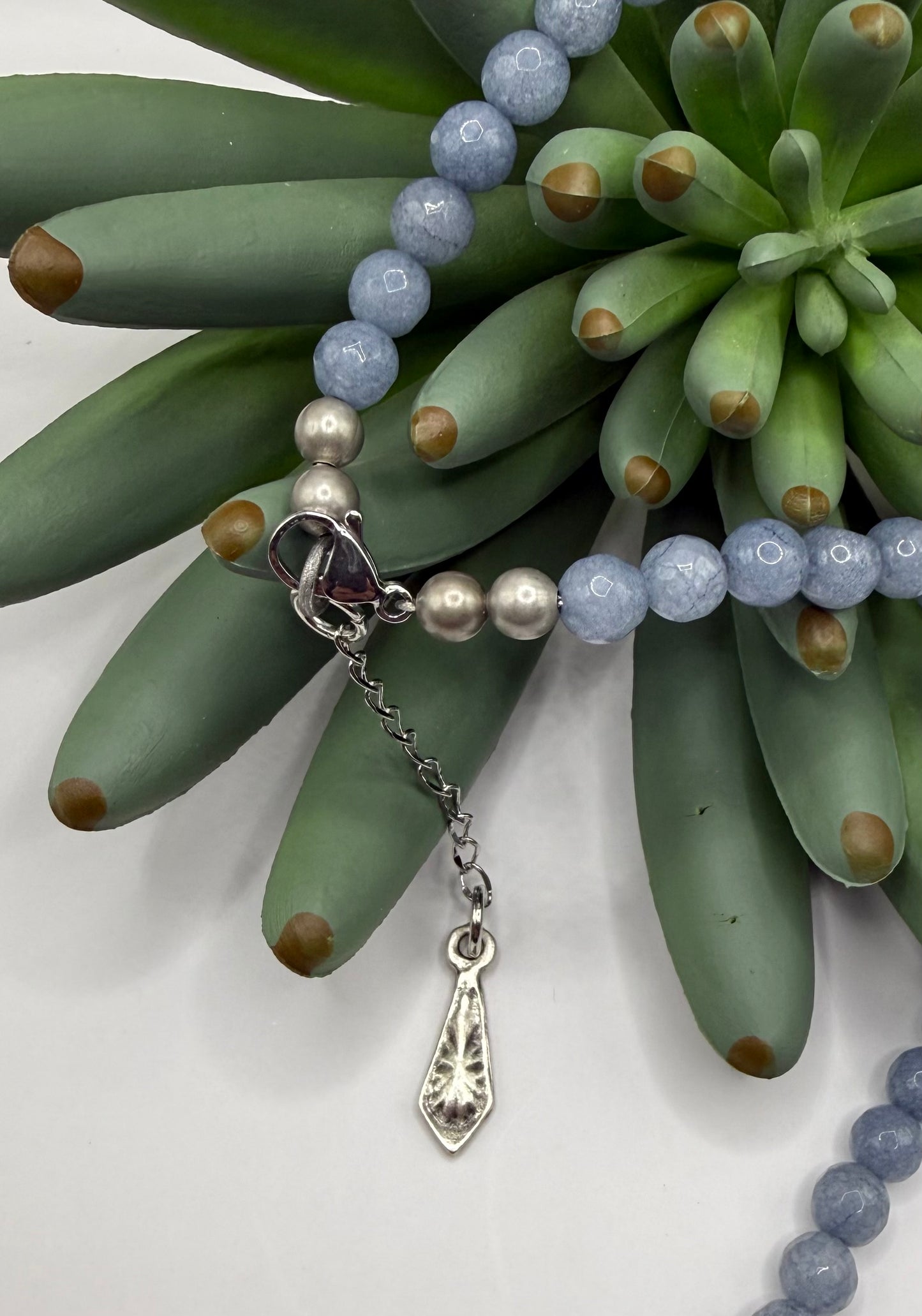 Triple Pearl & Denim Blue Jade Necklace