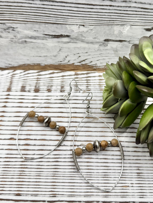 Natural Wood Teardrop Hoop Earrings