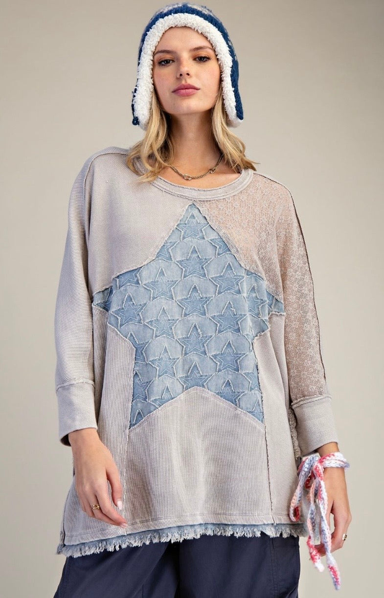 Star Patch Oversized Knit Top