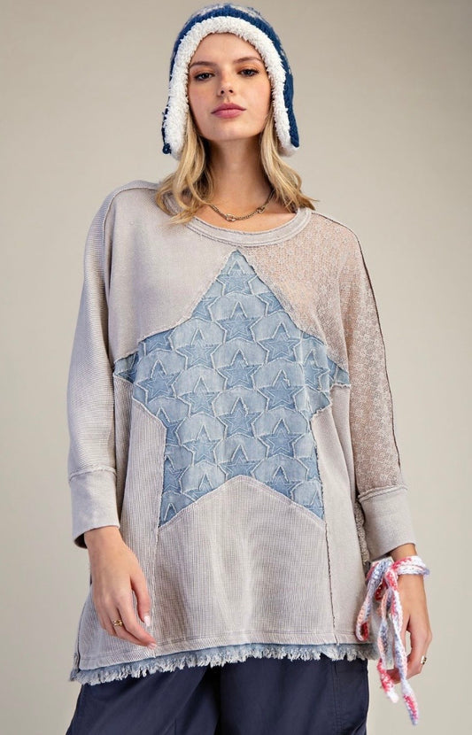 Star Patch Oversized Knit Top