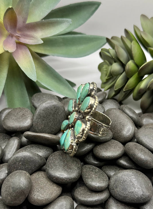 Turquoise & Silver Flower Ring
