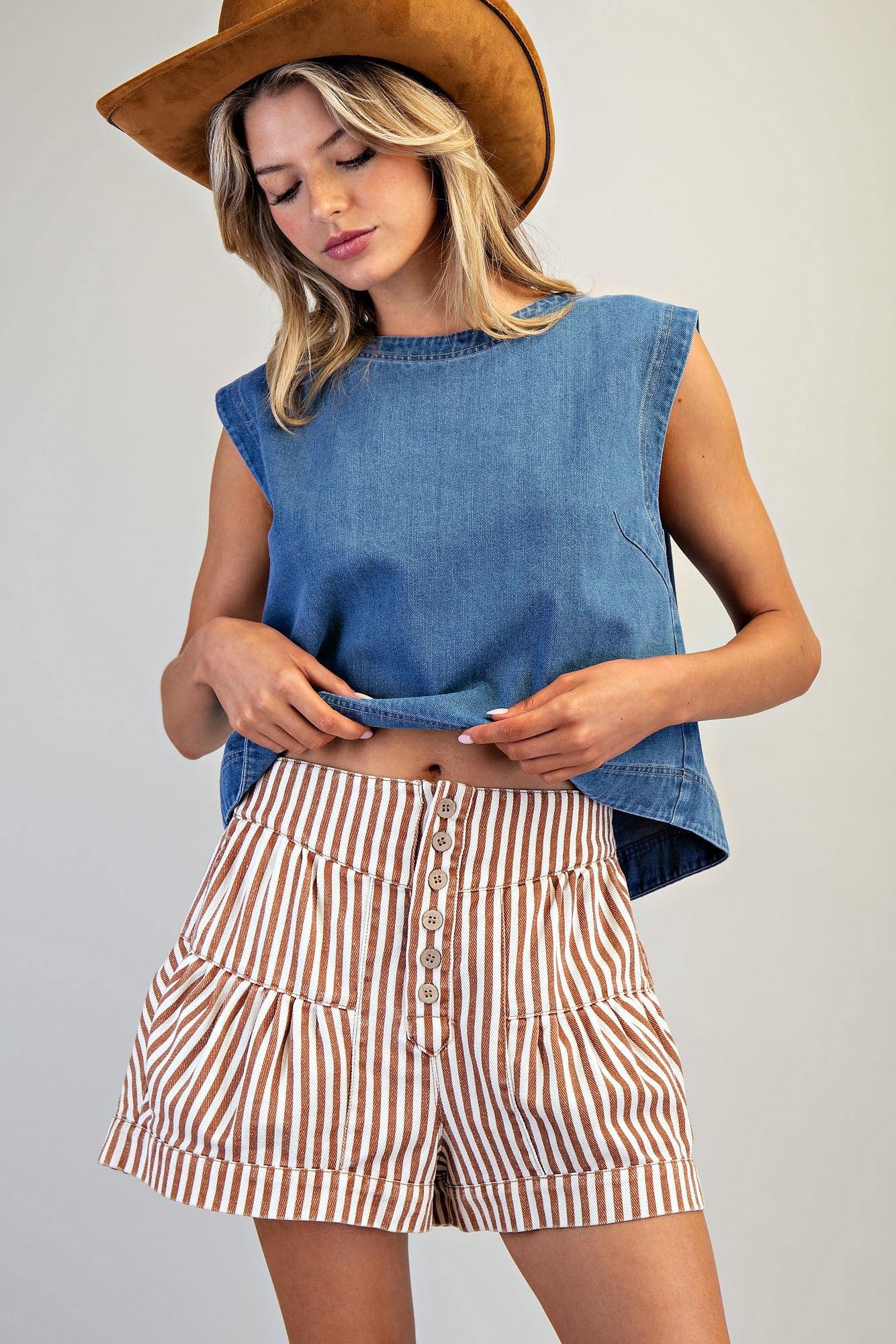 Mineral Wash Stripe Button Down Shorts - 2 Colors