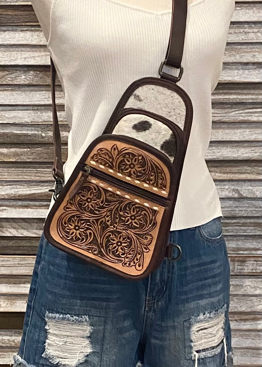 Cowhide Leather Sling Bag.