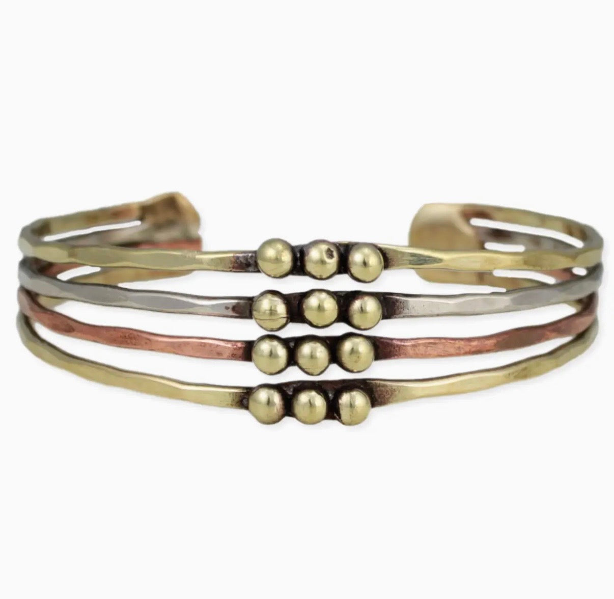 Mixed Metal Hammered Dotted Cuff Bracelet