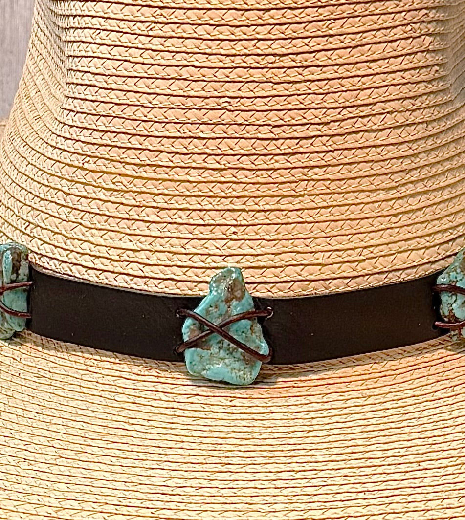 Turquoise Nugget Leather Hatband - 2 Colors