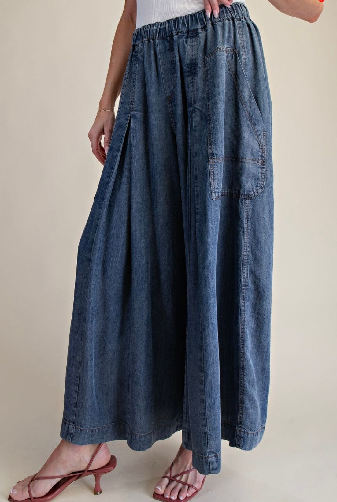 Wide Leg Denim Palazzo Pant
