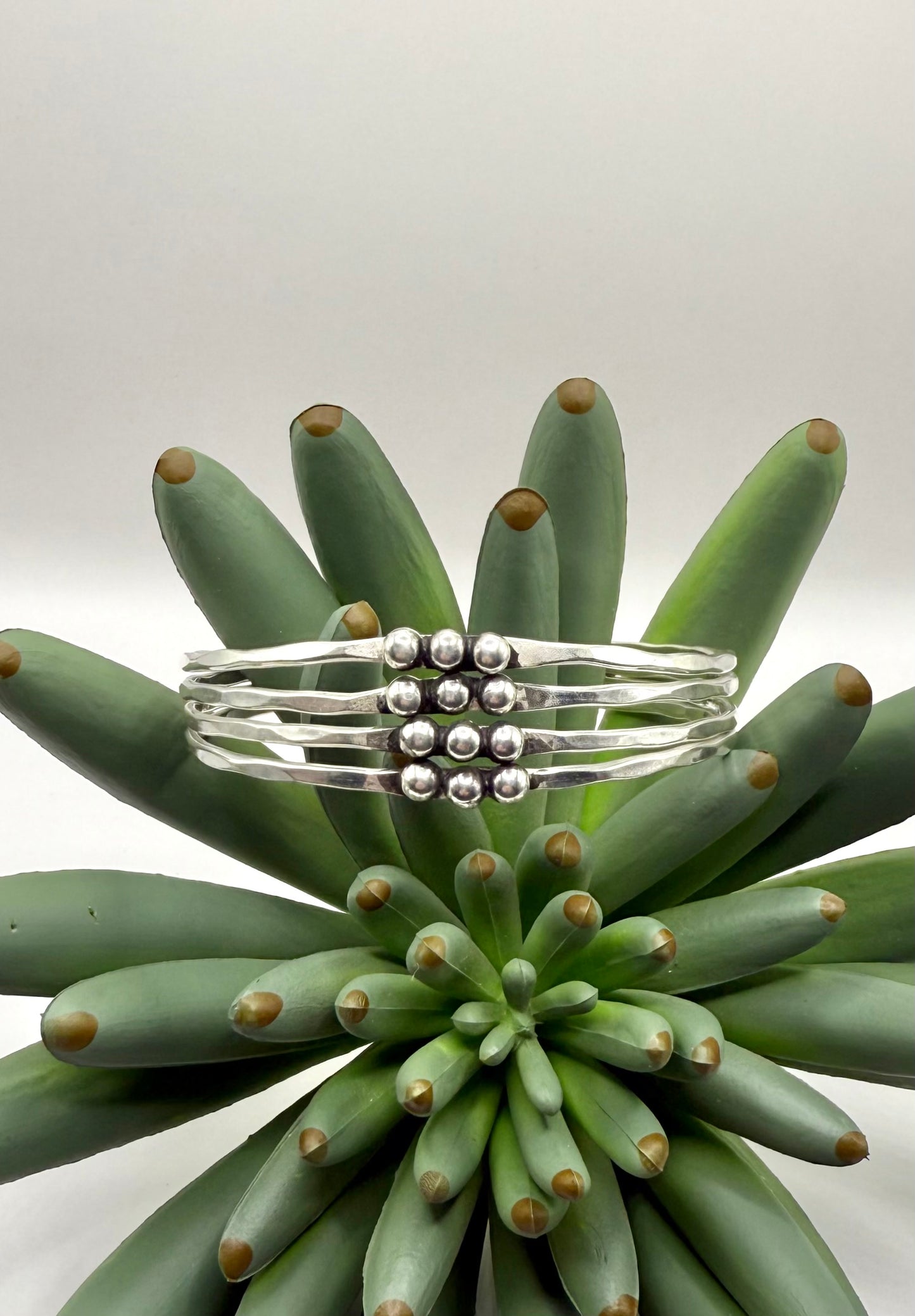 Silver Hammered Dotted Cuff Bracelet