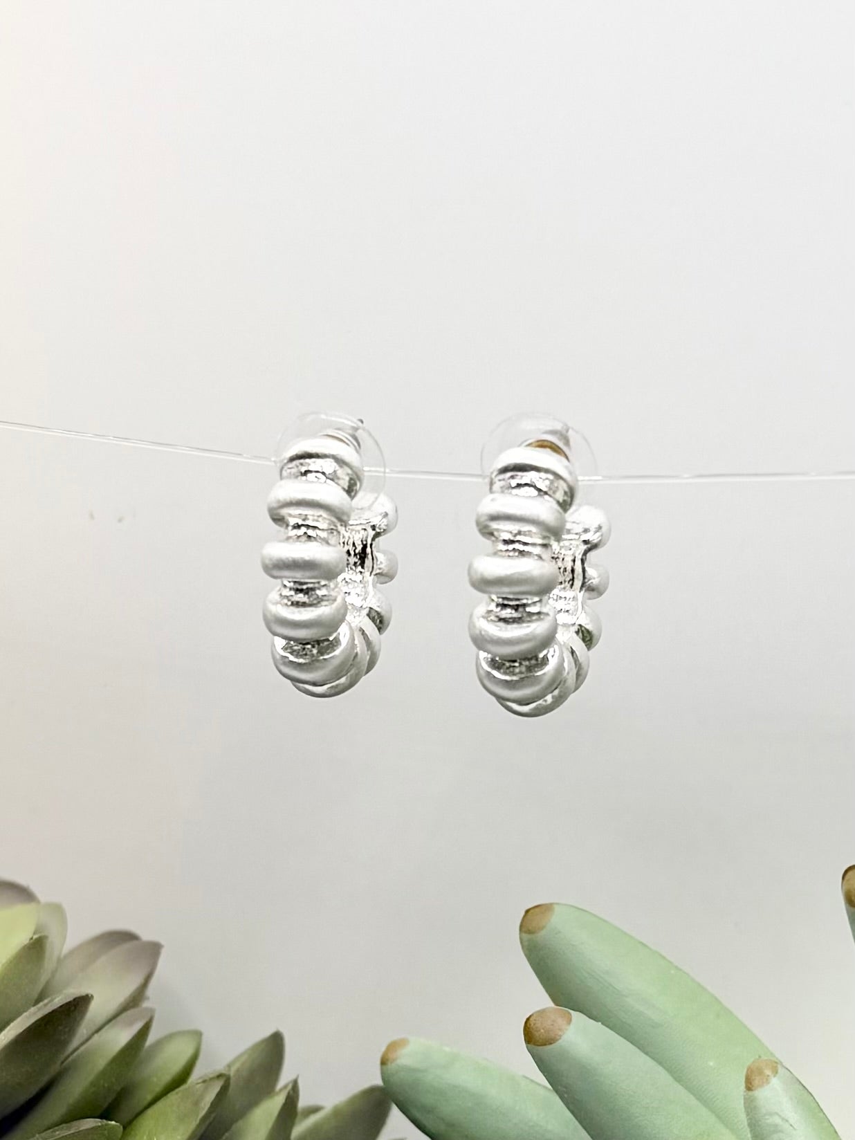 Puffy Silver Hoop Earrings